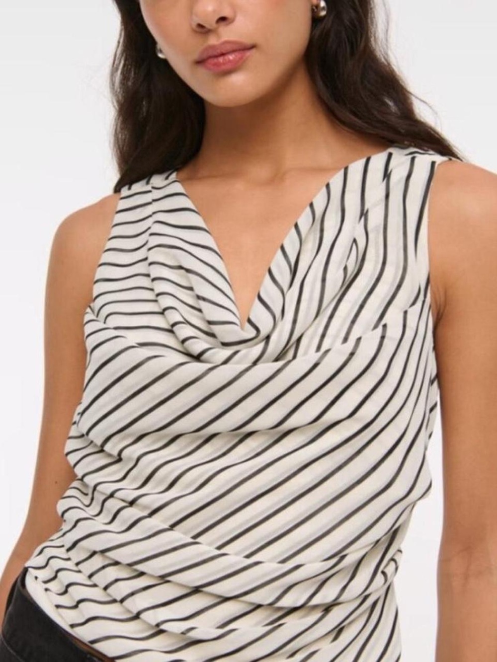 NWT Abercrombie Ivory and Black Striped Cowl Neck Tank - Size Small